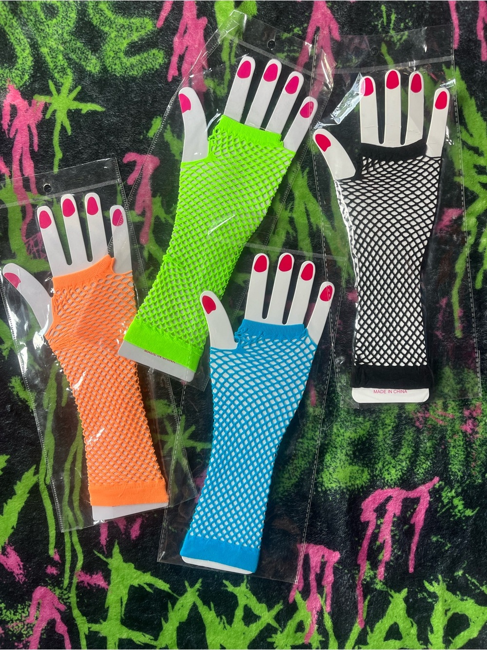 4pk Neon Fingerless Mesh Gloves